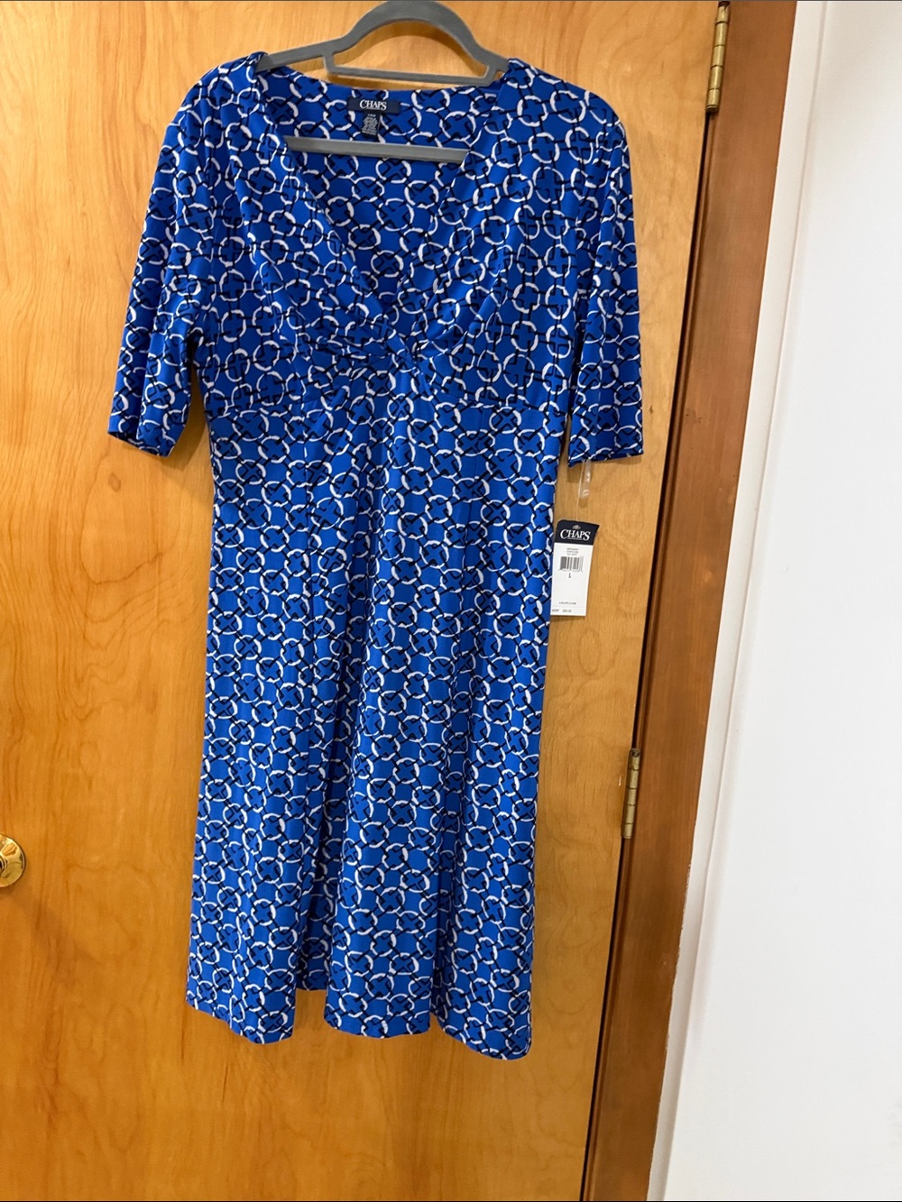 Chaps Royal Blue & White Ring-Print Midi Dress